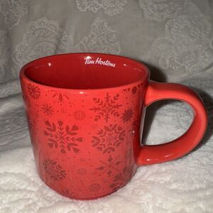 Tim Hortons Mug Holiday Snowflakes 2021 Red Christmas Ceramic Coffee Cup